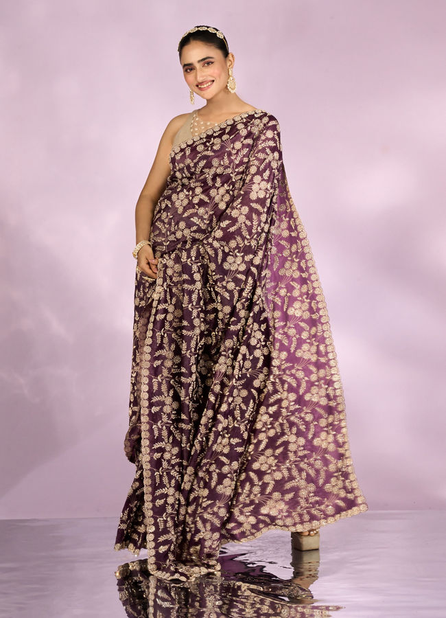 Mohey Women Purple Elegance Chinon Saree