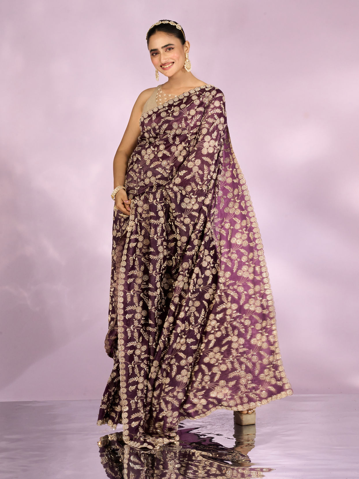 Mohey Women Purple Elegance Chinon Saree