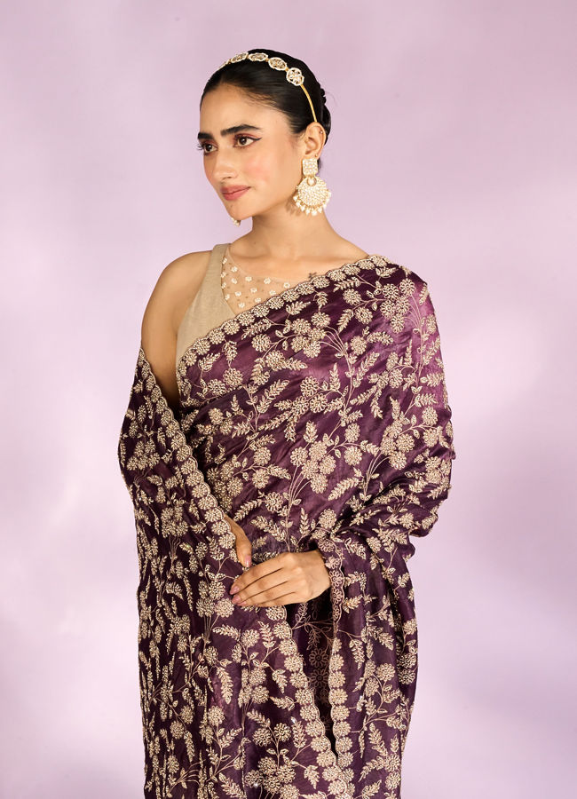 Mohey Women Purple Elegance Chinon Saree