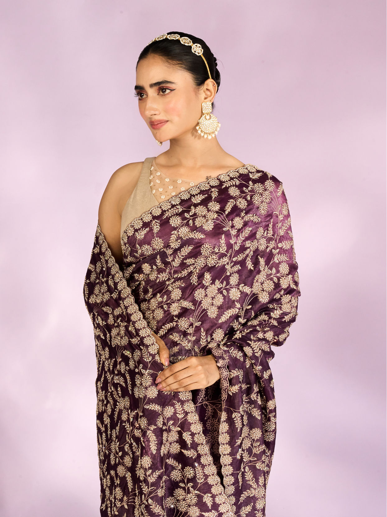 Mohey Women Purple Elegance Chinon Saree