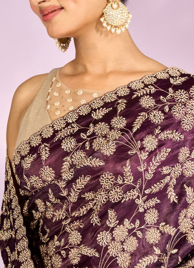 Mohey Women Purple Elegance Chinon Saree