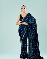 Mohey Women Indigo Blue Satin Saree