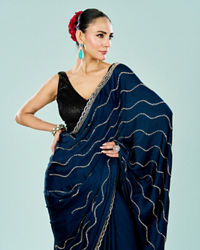 Mohey Women Indigo Blue Satin Saree