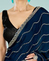 Mohey Women Indigo Blue Satin Saree