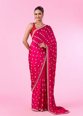 Mohey Women Rani Pink Satin Elegance Saree