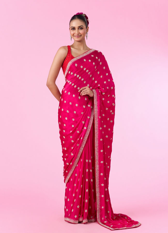 Mohey Women Rani Pink Satin Elegance Saree