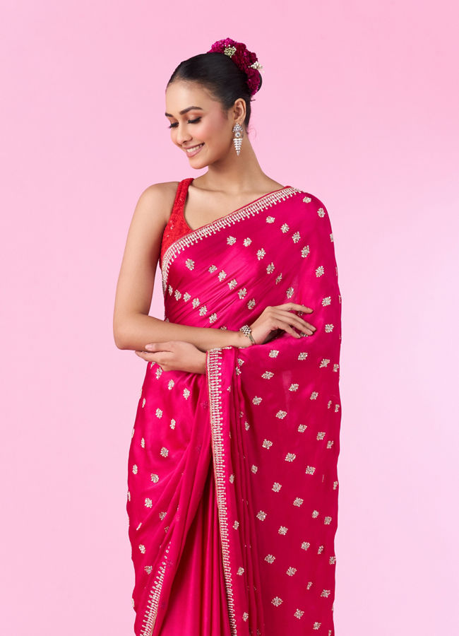 Mohey Women Rani Pink Satin Elegance Saree