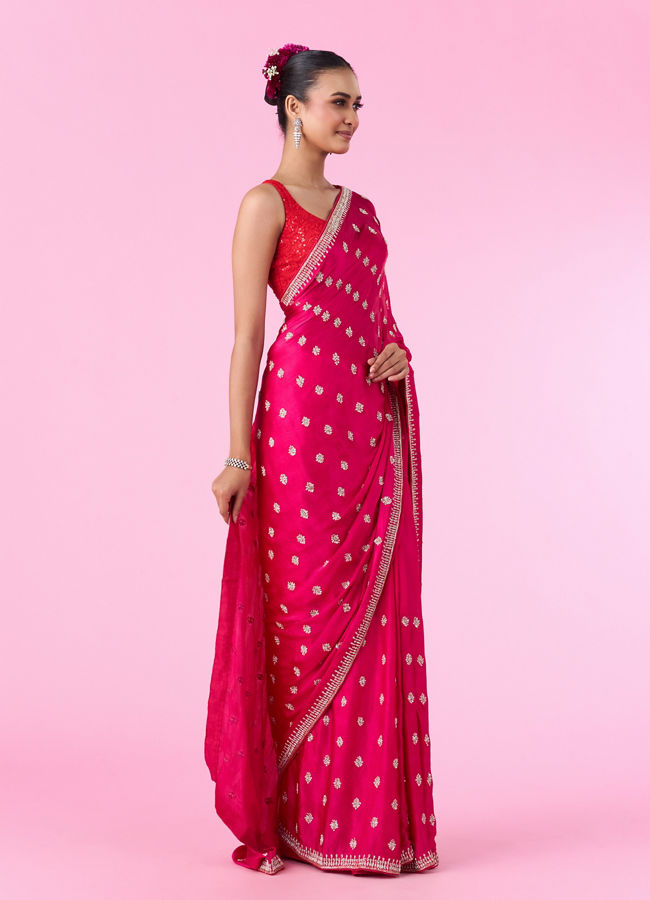 Mohey Women Rani Pink Satin Elegance Saree