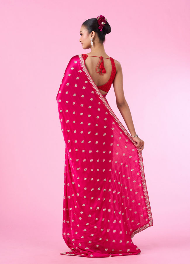 Mohey Women Rani Pink Satin Elegance Saree
