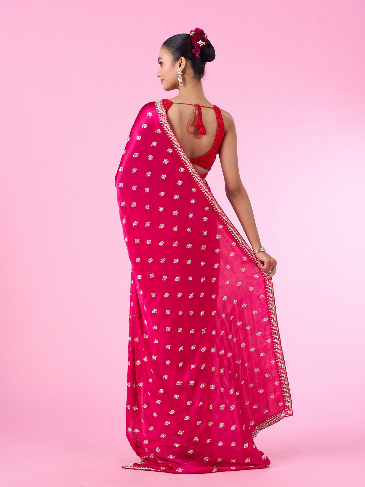 Mohey Women Rani Pink Satin Elegance Saree