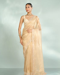 Mohey Women Ethereal Beige Organza Saree