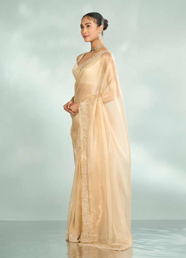 Mohey Women Ethereal Beige Organza Saree