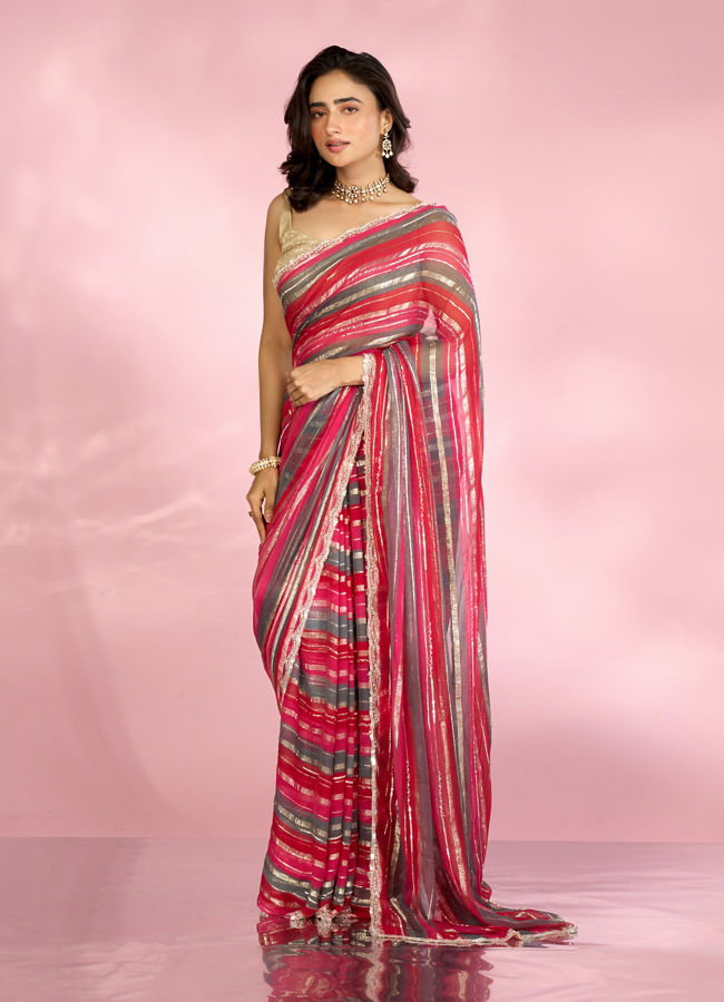 Mohey Women Radiant Rani Red Georgette Saree