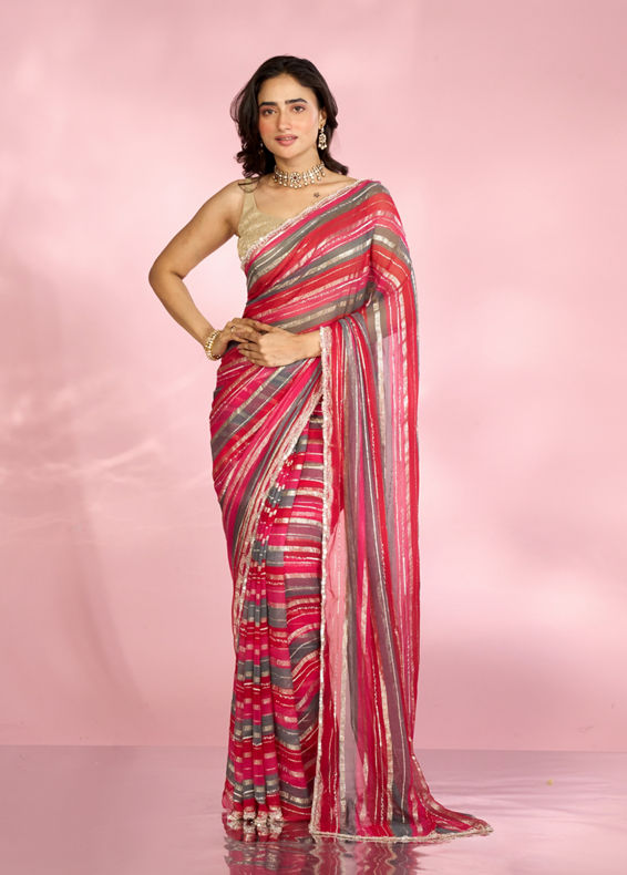 Mohey Women Radiant Rani Red Georgette Saree