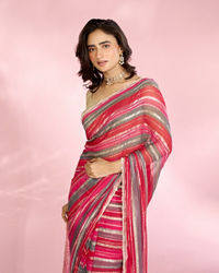 Mohey Women Radiant Rani Red Georgette Saree
