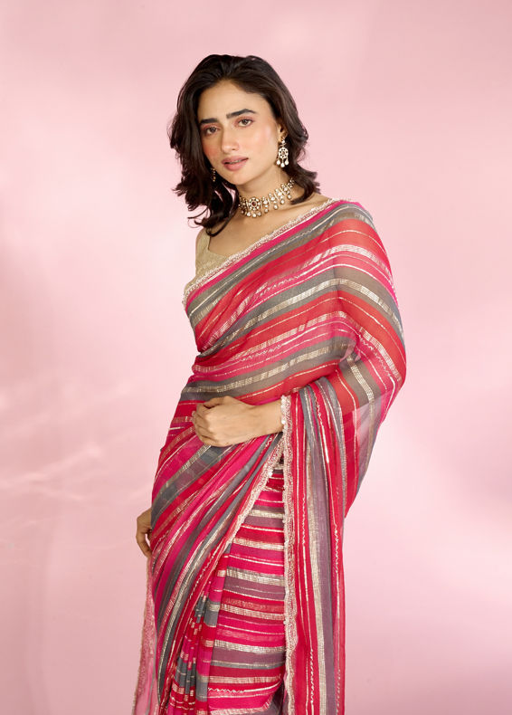 Mohey Women Radiant Rani Red Georgette Saree