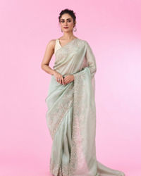 Mohey Women Opulent Green Organza Saree