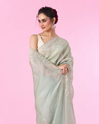 Mohey Women Opulent Green Organza Saree