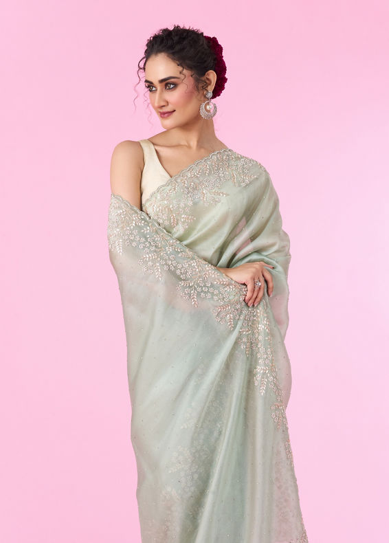 Mohey Women Opulent Green Organza Saree