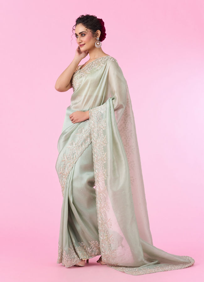 Mohey Women Opulent Green Organza Saree