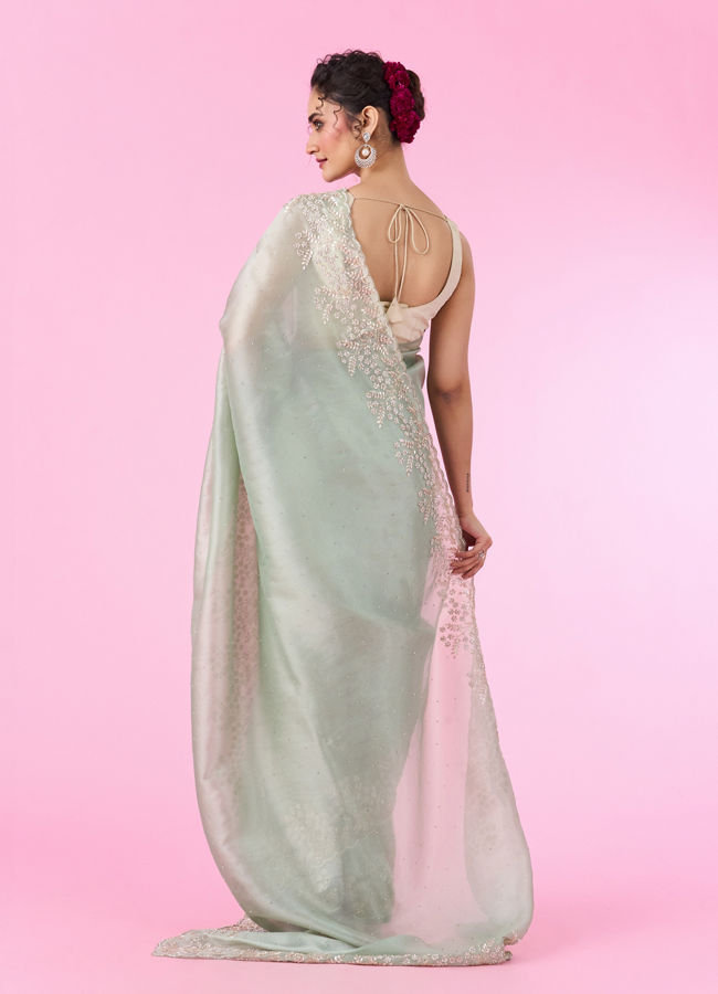 Mohey Women Opulent Green Organza Saree