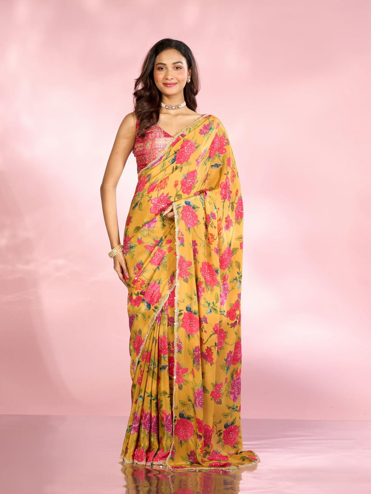 Mohey Women Radiant Mustard Yellow Satin Saree