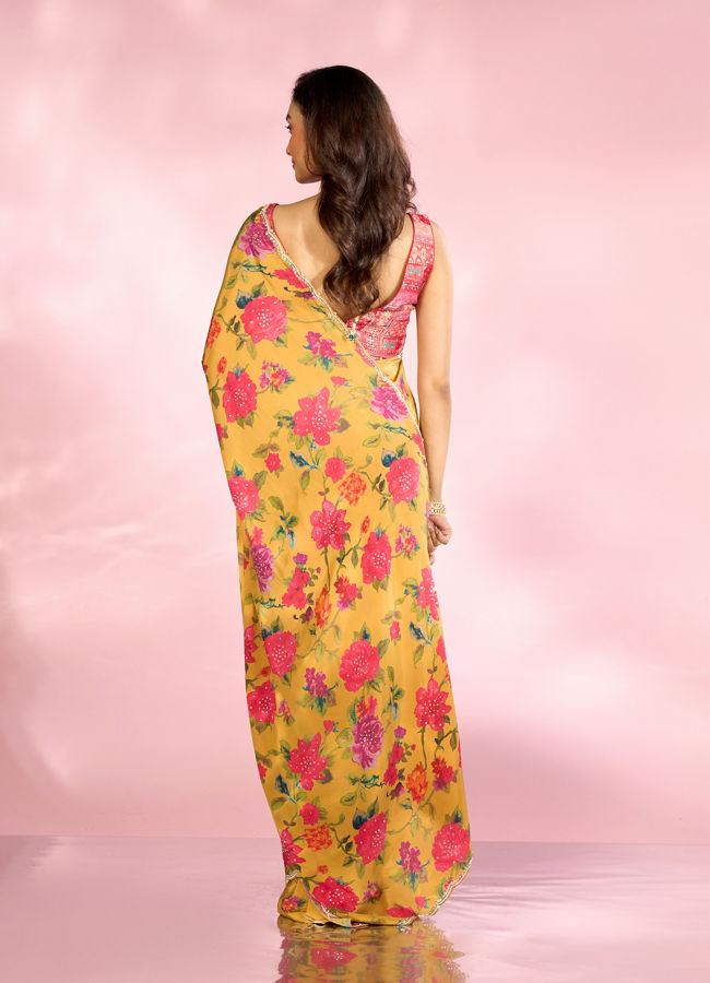 Mohey Women Radiant Mustard Yellow Satin Saree