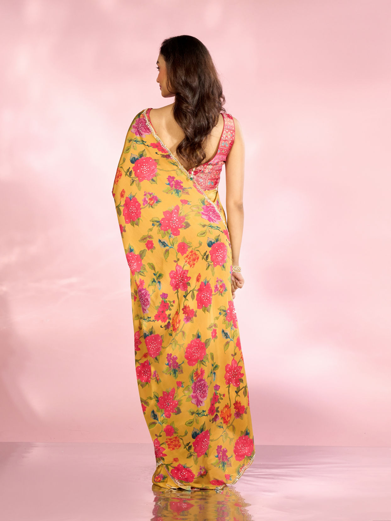 Mohey Women Radiant Mustard Yellow Satin Saree