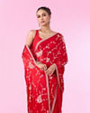 Mohey Women Elegant Red Chinon Bridal Saree