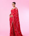 Mohey Women Elegant Red Chinon Bridal Saree