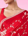 Mohey Women Elegant Red Chinon Bridal Saree