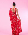 Mohey Women Elegant Red Chinon Bridal Saree