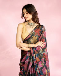 Mohey Women Elegant Blue Organza Saree