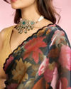 Mohey Women Elegant Blue Organza Saree