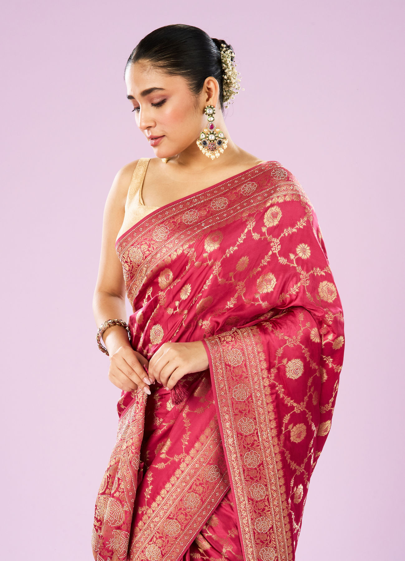Mohey Women Dazzling Dusty Pink Saree