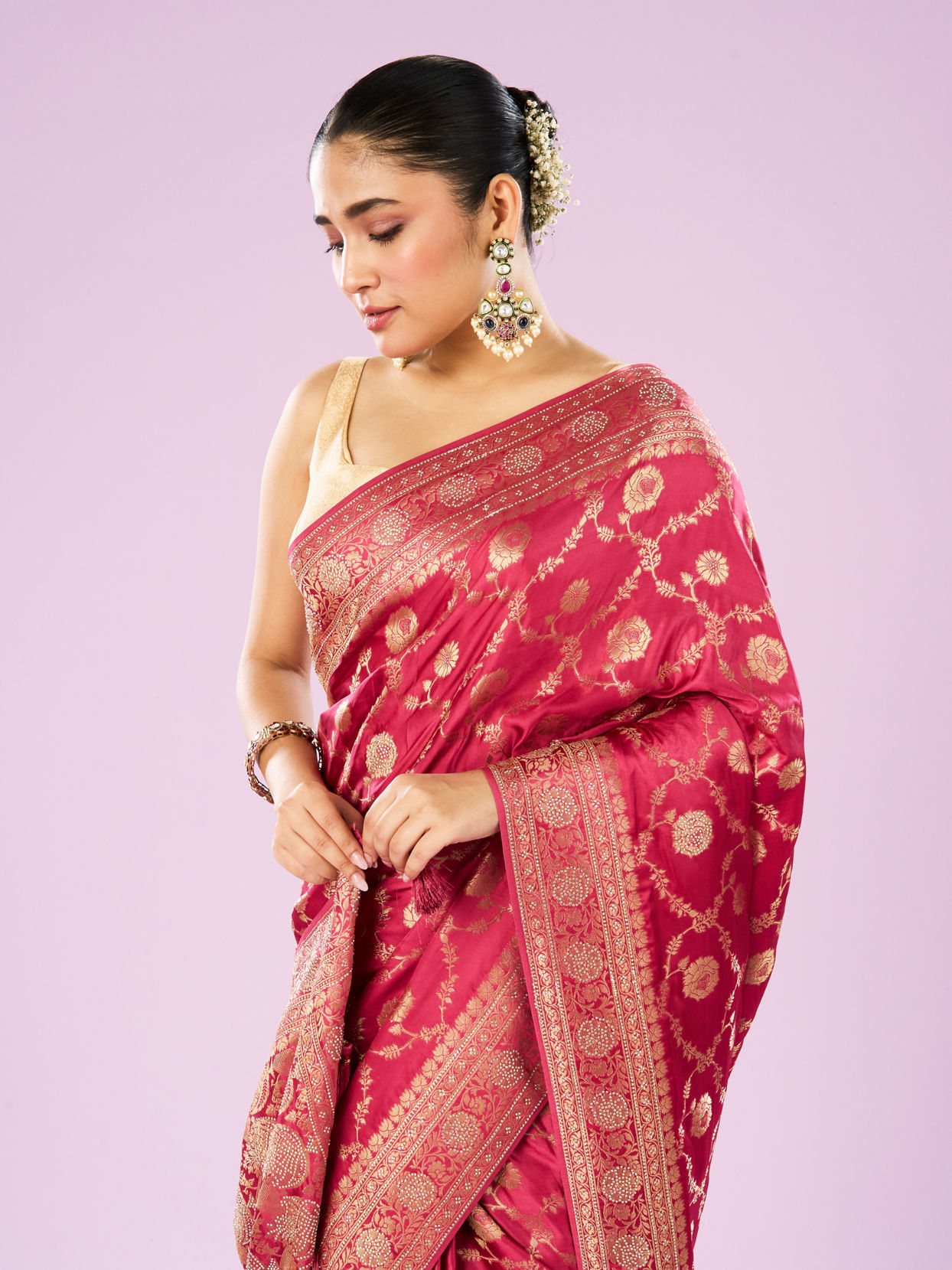 Mohey Women Dazzling Dusty Pink Saree
