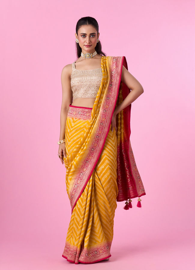 Mohey Women Elegant Yellow Banarasi Saree