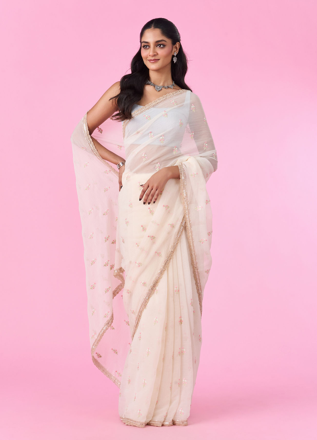 Mohey Women Rani Pink Satin Elegance Saree