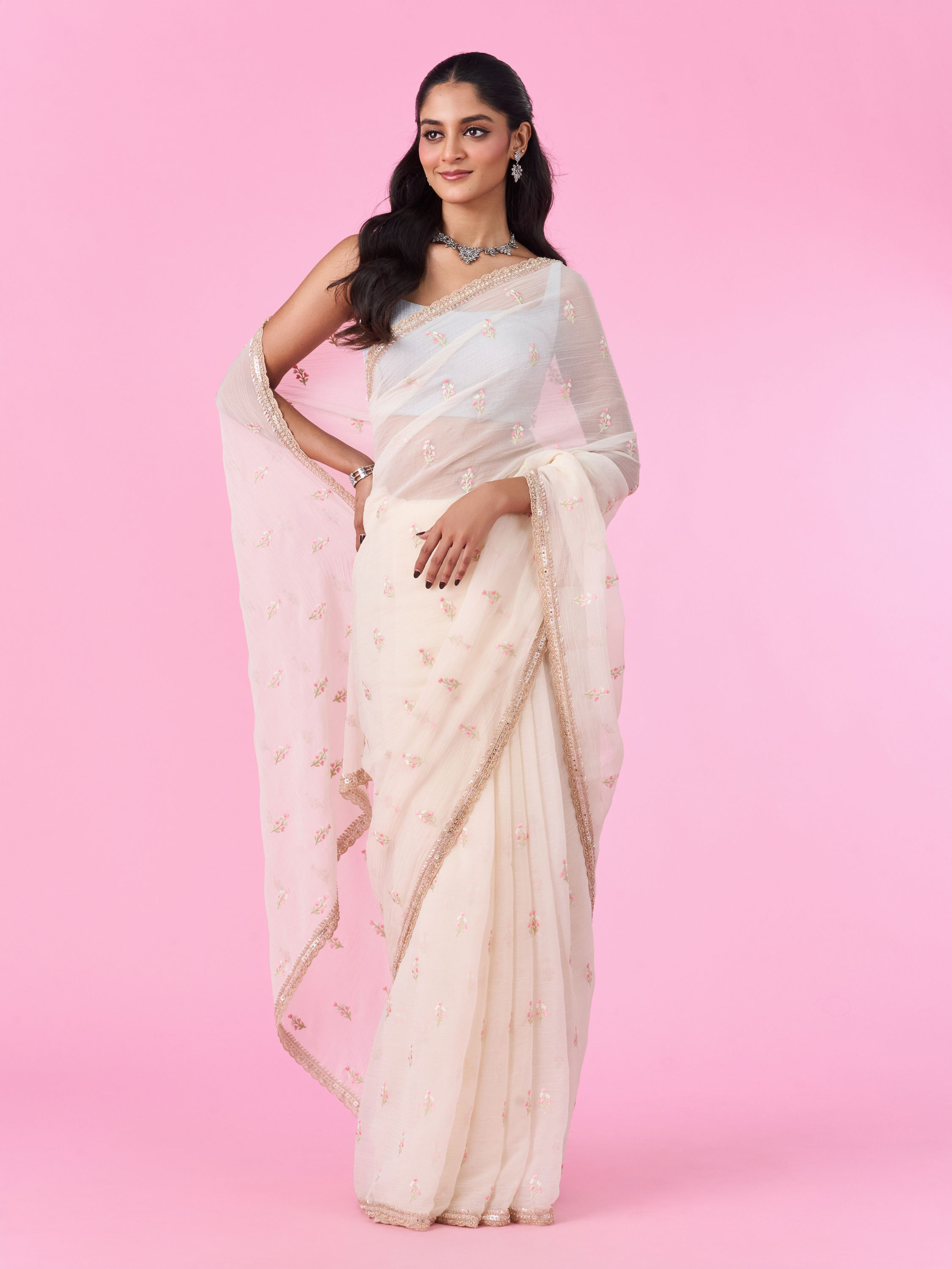 Mohey Women Rani Pink Satin Elegance Saree