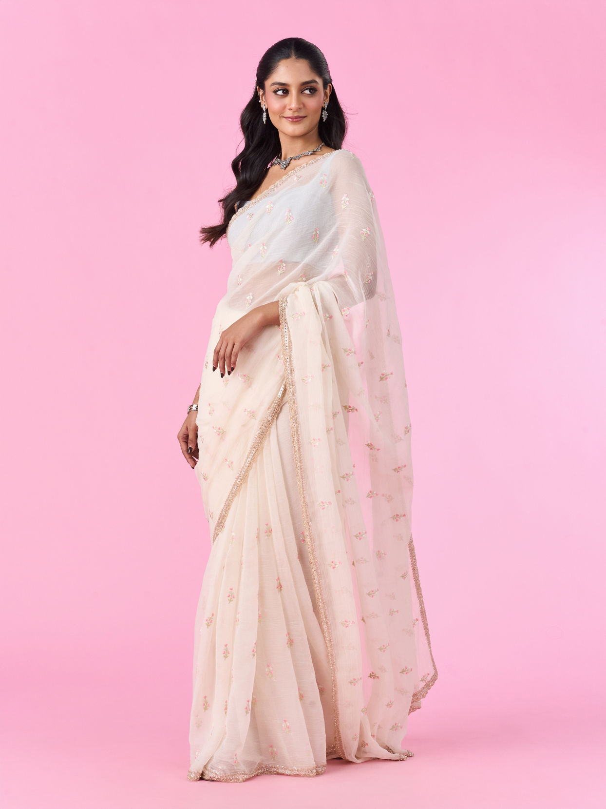 Mohey Women Rani Pink Satin Elegance Saree