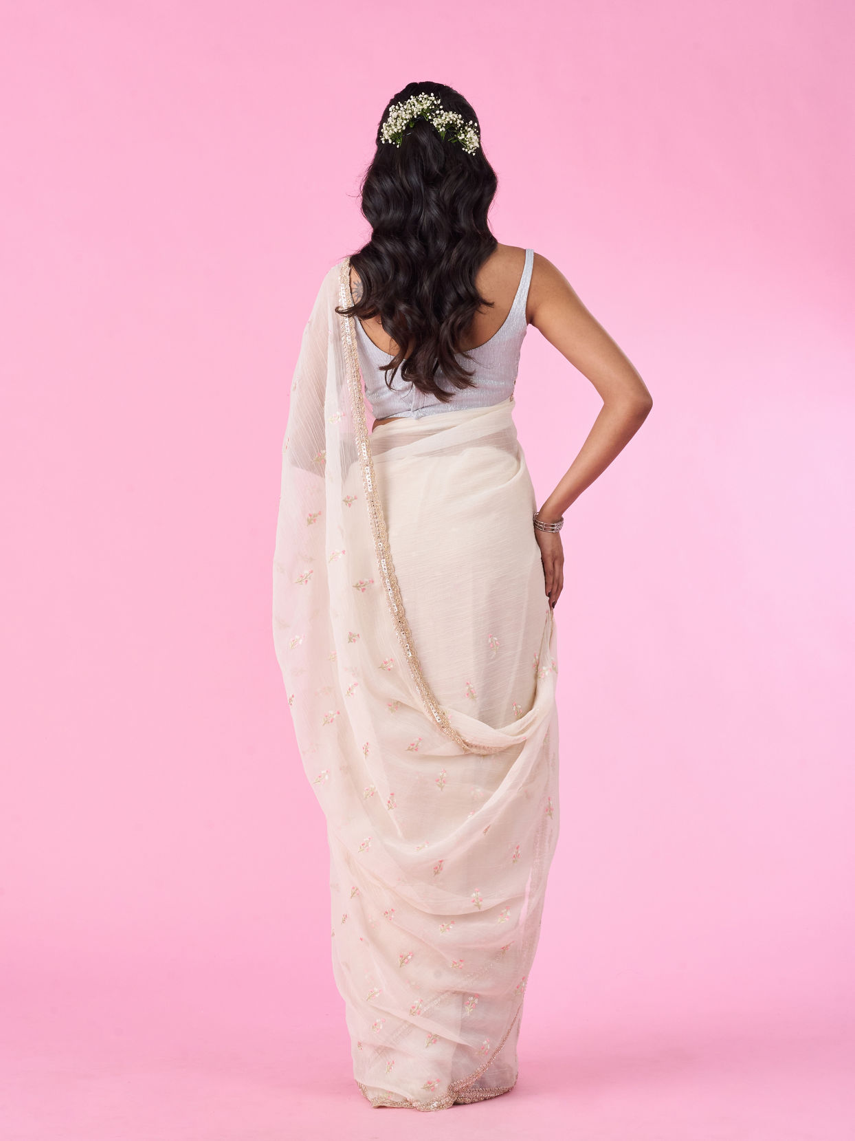 Mohey Women Rani Pink Satin Elegance Saree
