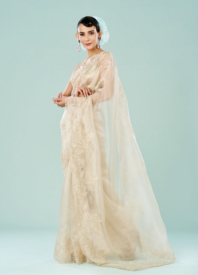 Mohey Women Cream Colored Vision of Elegance Saree