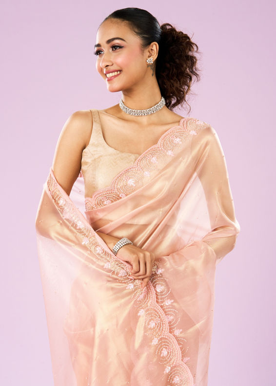 Mohey Women Ravishing Pink Organza Saree