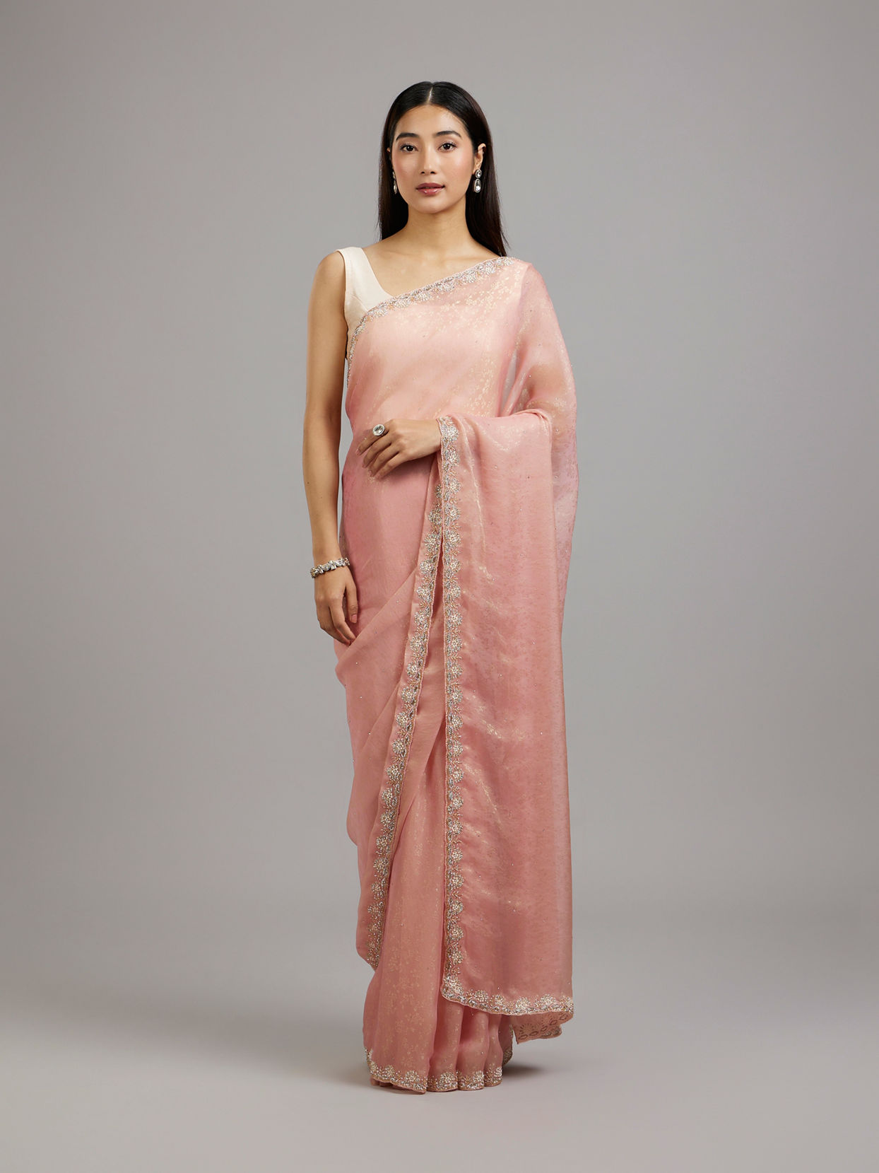 Mohey Women Peach Paradise Organza Saree