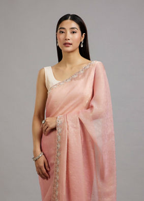 Mohey Women Peach Paradise Organza Saree