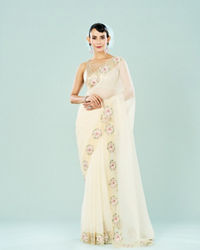 Mohey Women Elegant Cream Chiffon Saree