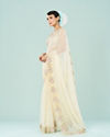 Mohey Women Elegant Cream Chiffon Saree
