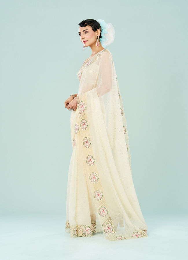 Mohey Women Elegant Cream Chiffon Saree