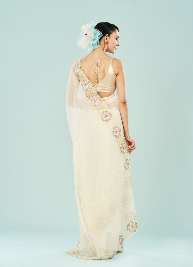 Mohey Women Elegant Cream Chiffon Saree