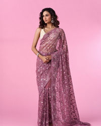 Mohey Women Dusty Pink Elegant Net Saree
